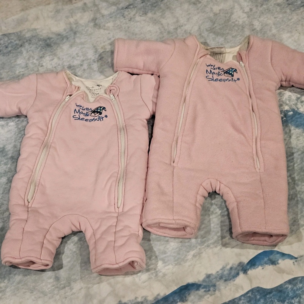 Pink Merlin Magic Sleepsuit Large 6–9M Set Of 2 "Fleece" And Cotton